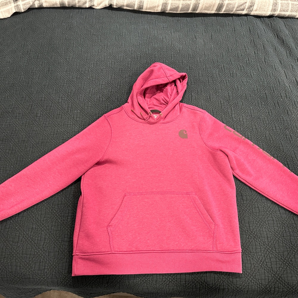 Carhartt WOMEN'S RELAXED FIT MIDWEIGHT LOGO SLEEVE GRAPHIC HOODIE - EGGPLANT